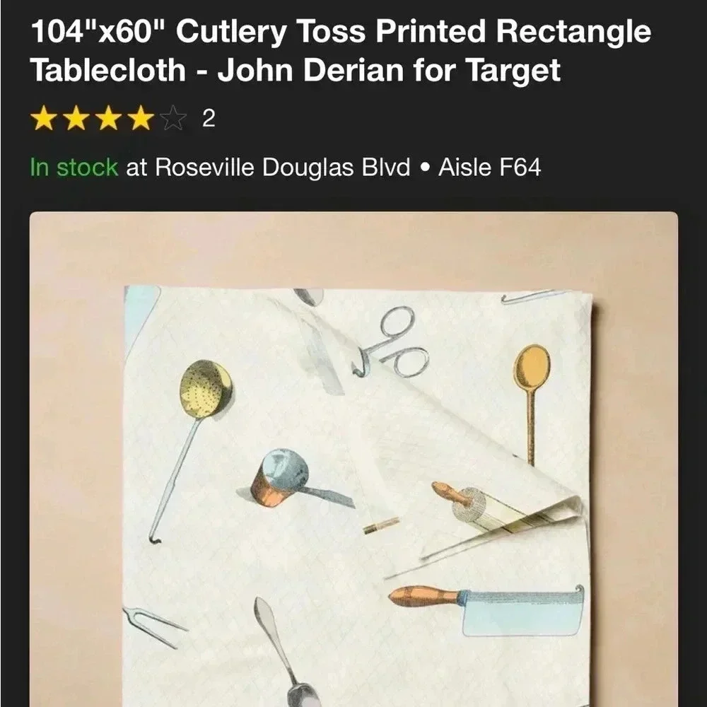 NWT 60x84” Cutlery Toss Printed Rectangle Tablecloth -‎ John Derian for…